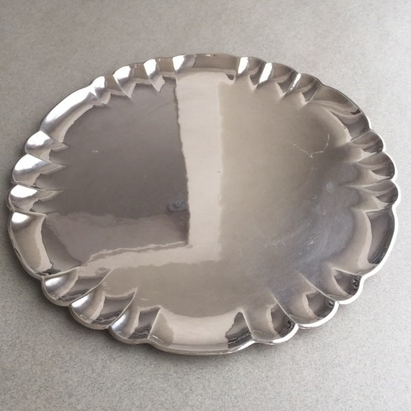 Estate Georg Jensen Sterling Silver Round Tray with Scalloped Edge by Oscar Gundlach-Pedersen No. 519B