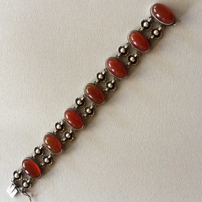 Georg Jensen Sterling Silver Bracelet No. 63 with Carnelian by Henry Pilstrup