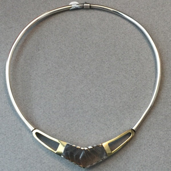 Estate Roberto Laender Sterling Silver and 18K Gold Neck Ring with Smoky Quartz