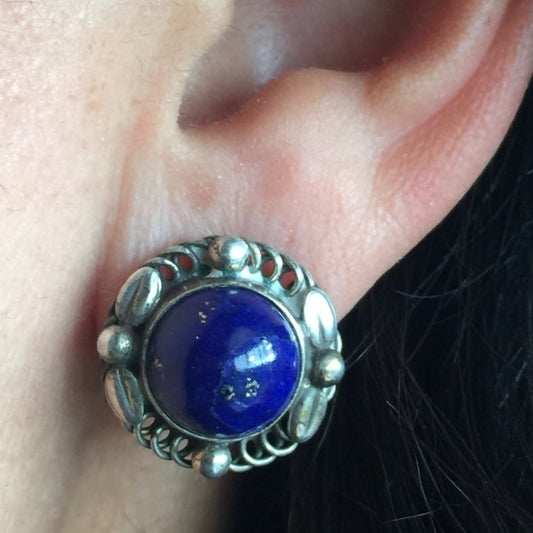 Georg Jensen Sterling Silver Earrings No. 39B with Lapis Lazuli