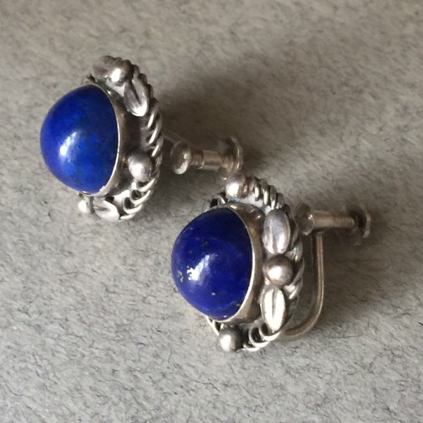 Georg Jensen Sterling Silver Earrings No. 39B with Lapis Lazuli