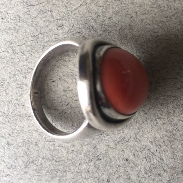 Georg Jensen Sterling Silver Coral Ring No. 46A by Harald Nielsen