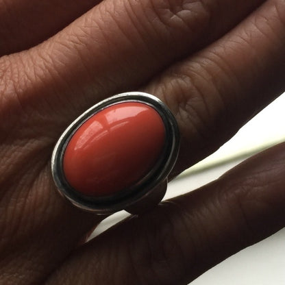 Georg Jensen Sterling Silver Coral Ring No. 46A by Harald Nielsen