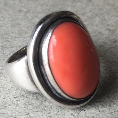 Georg Jensen Sterling Silver Coral Ring No. 46A by Harald Nielsen