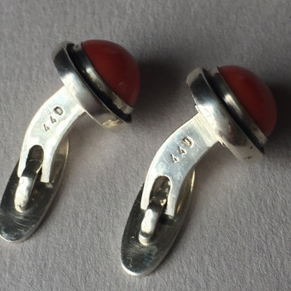 Georg Jensen Sterling Silver Cufflinks with Coral Cabochon No. 44D by Harald Nielsen