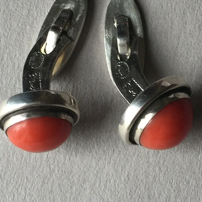 Georg Jensen Sterling Silver Cufflinks with Coral Cabochon No. 44D by Harald Nielsen