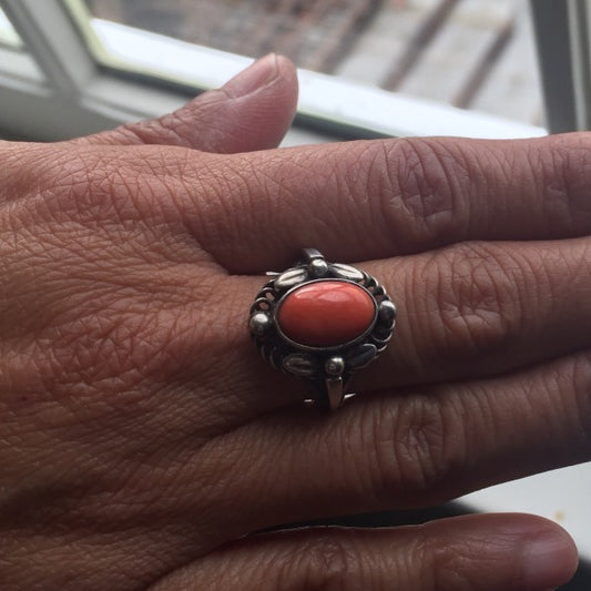 Georg Jensen Sterling Silver Coral Ring No. 1A