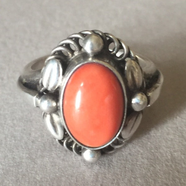 Georg Jensen Sterling Silver Coral Ring No. 1A