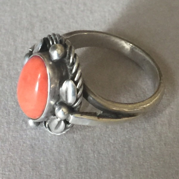 Georg Jensen Sterling Silver Coral Ring No. 1A