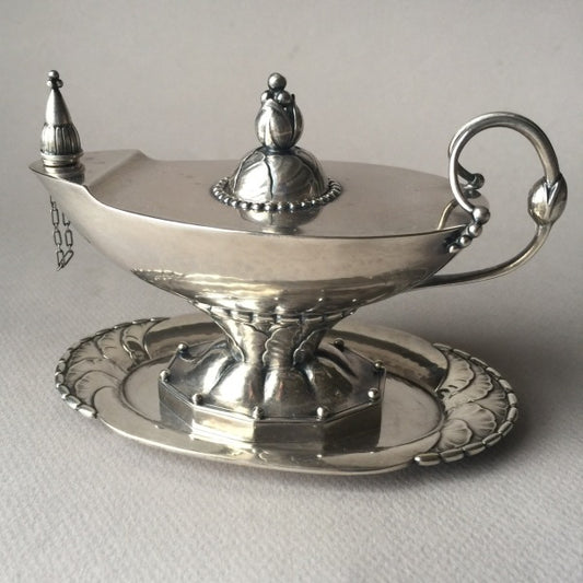 Georg Jensen Sterling Silver Oil Lamp and Tray No. 12