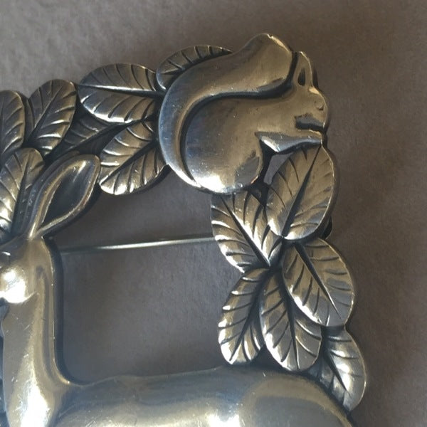 Georg Jensen Sterling Silver Deer and Squirrel Brooch No. 318 by Arno Malinowski