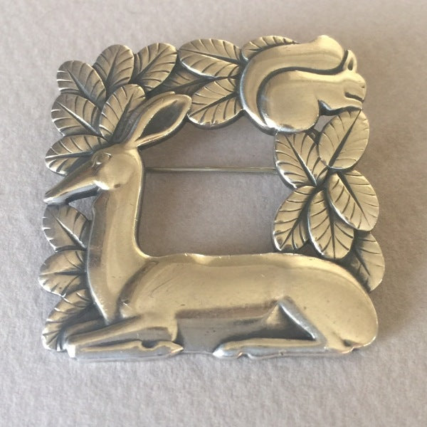 Georg Jensen Sterling Silver Deer and Squirrel Brooch No. 318 by Arno Malinowski