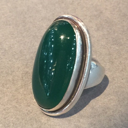 Georg Jensen Sterling Silver and Green Chrysoprase Ring No. 46E by Harald Nielsen