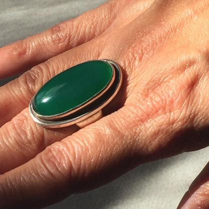 Georg Jensen Sterling Silver and Green Chrysoprase Ring No. 46E by Harald Nielsen