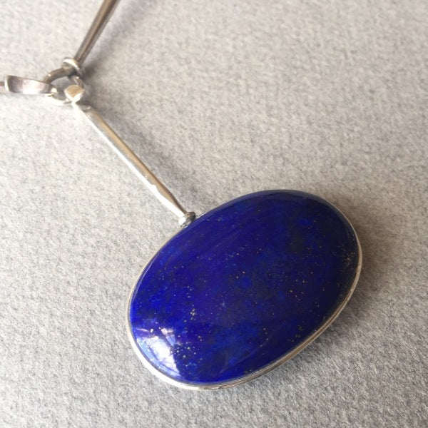 Georg Jensen Sterling Silver Neck Ring No. 174 With Lapis Lazuli Drop No. 133 by Vivianna Torun