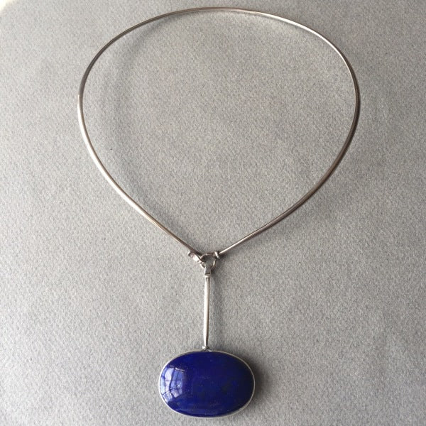 Georg Jensen Sterling Silver Neck Ring No. 174 With Lapis Lazuli Drop No. 133 by Vivianna Torun