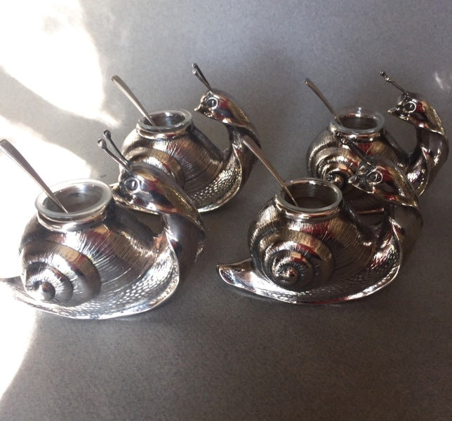 Camusso Set of Four Sterling Silver Snail Salt Cellars, Peru