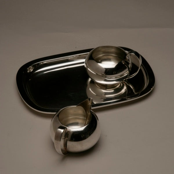 Frantz Hingelberg Sterling Silver Creamer and Sugar on Tray