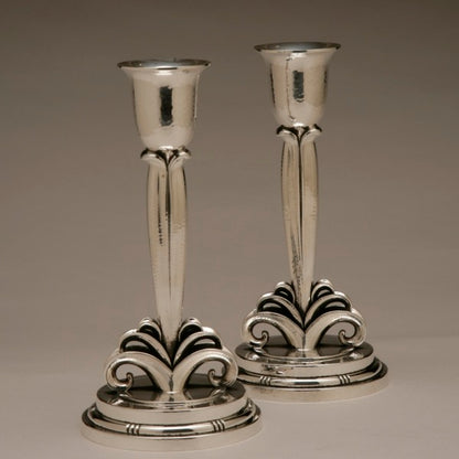 Estate Evald Nielsen Sterling Silver Pair of Art Deco Candlesticks