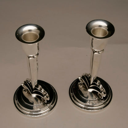 Evald Nielsen Sterling Silver Pair of Art Deco Candlesticks