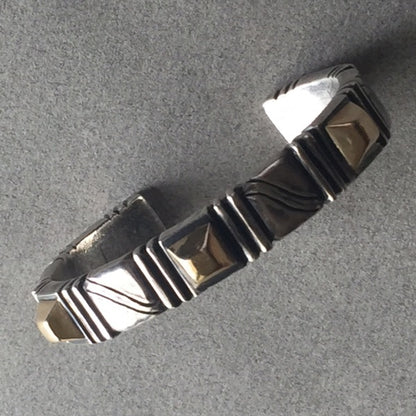 William Spratling Sterling Silver and 18K Gold Pyramid Cuff