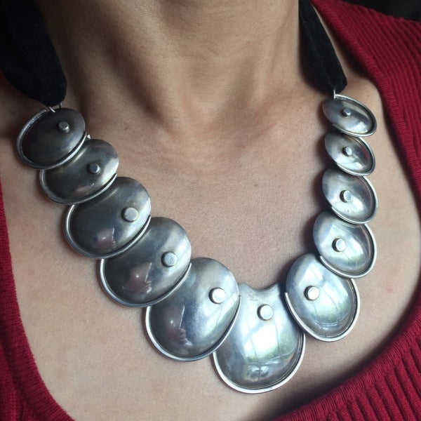 Hector Aguilar 940 Silver Disc "Armadillo" Necklace and Cuff Ensemble by Valentin Vidaurreta