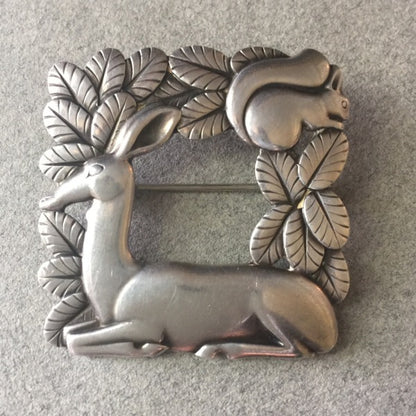 Georg Jensen Sterling Silver Deer and Squirrel Brooch No. 318 by Arno Malinowski