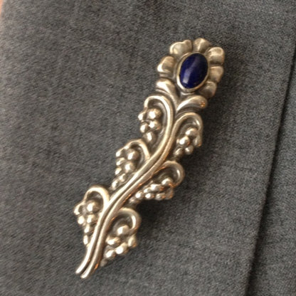 Georg Jensen 830 Silver Rare Brooch with Lapis Lazuli No. 104