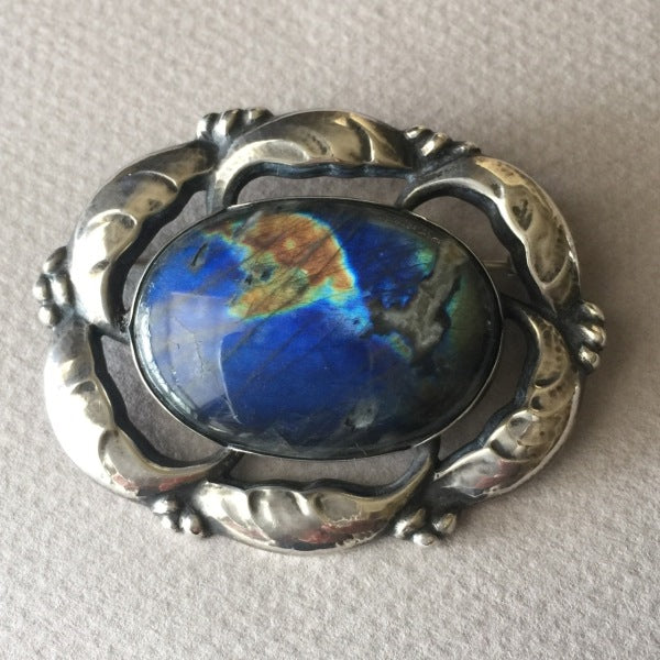 Georg Jensen Sterling Silver Brooch No. 130 with Labradorite