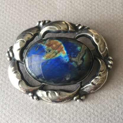 Georg Jensen Sterling Silver Brooch No. 130 with Labradorite