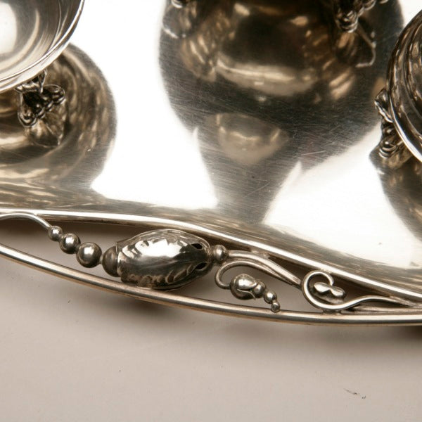 Estate Georg Jensen Sterling Silver Mini Bachelor "Blossom" Tea Service on Tray No. 2P, 2H, and 2A