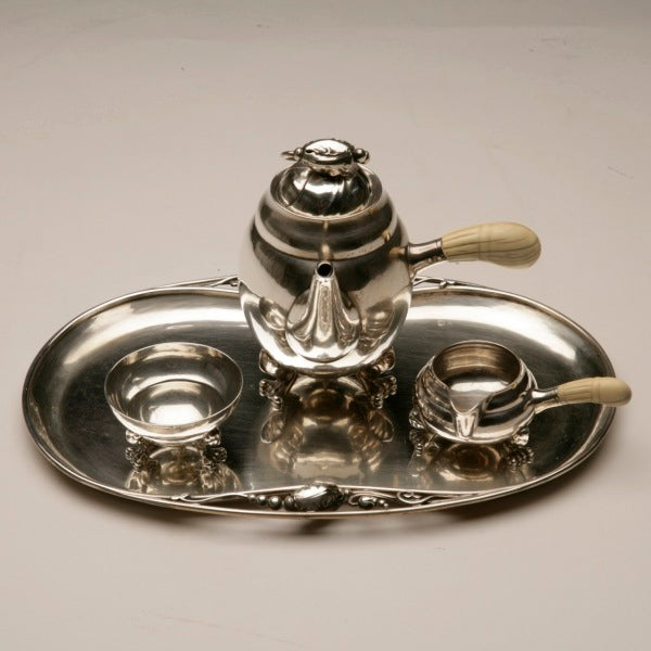 Estate Georg Jensen Sterling Silver Mini Bachelor "Blossom" Coffee Set No. 2H on Tray No. 2P