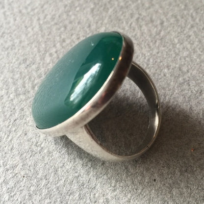 Georg Jensen Modernist Sterling Silver Ring No. 90B with Chrysoprase