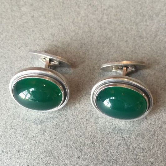 Esate Georg Jensen Sterling Silver Cufflinks with Chrysoprase by Harald Nielsen No 44A