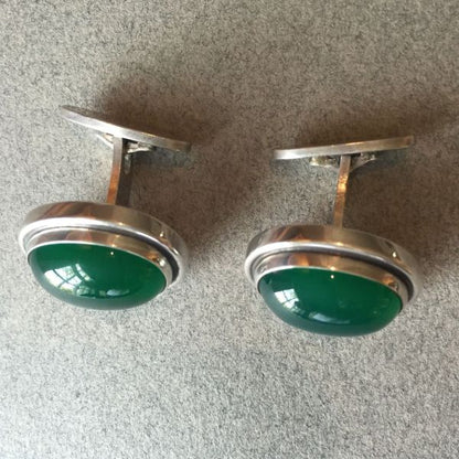 Esate Georg Jensen Sterling Silver Cufflinks with Chrysoprase by Harald Nielsen No 44A