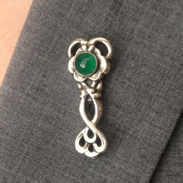 Georg Jensen Sterling Silver Brooch No. 72 with Chrysoprase Cabochon