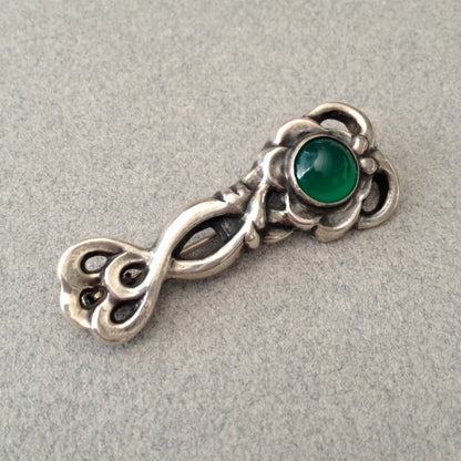 Georg Jensen Sterling Silver Brooch No. 72 with Chrysoprase Cabochon