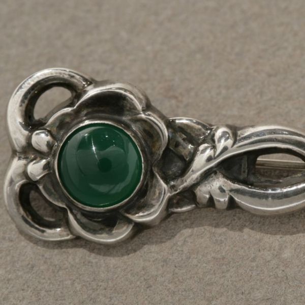 Georg Jensen Sterling Silver Brooch No. 72 with Chrysoprase Cabochon