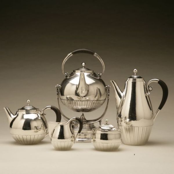 Georg Jensen Sterling Silver "Cosmos" Coffee and Tea Service with Kettle No. 45