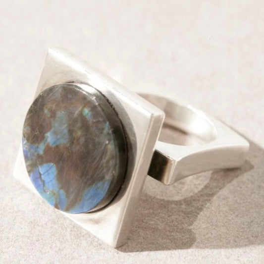 Estate Georg Jensen Sterling Silver with Labradorite Ring Size US 6 by Bent Gabrielsen No. 171