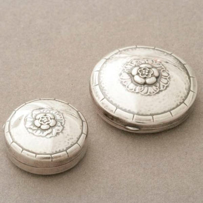 Georg Jensen Sterling Silver Floral Pill Box and Compact Set No. 79