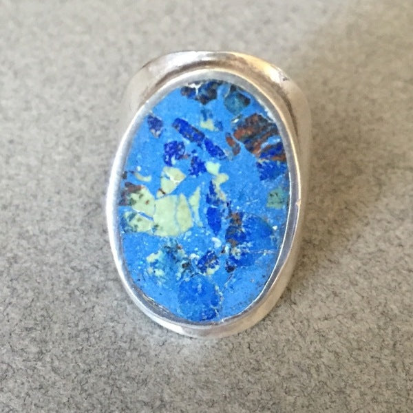 Los Ballisteros Sterling Silver Modernist Ring with Azurite