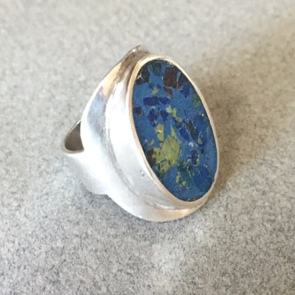 Los Ballisteros Sterling Silver Modernist Ring with Azurite