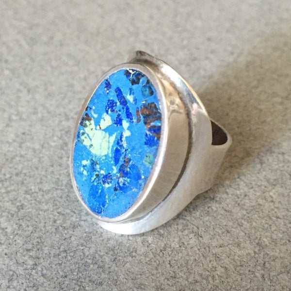 Los Ballisteros Sterling Silver Modernist Ring with Azurite