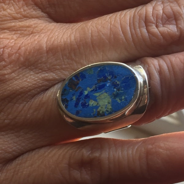 Los Ballisteros Sterling Silver Modernist Ring with Azurite