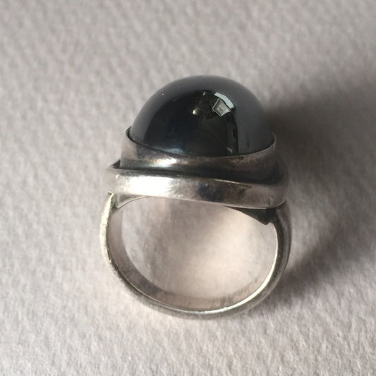 Georg Jensen Sterling Silver and Hematite Ring, No. 46E by Harald Nielsen