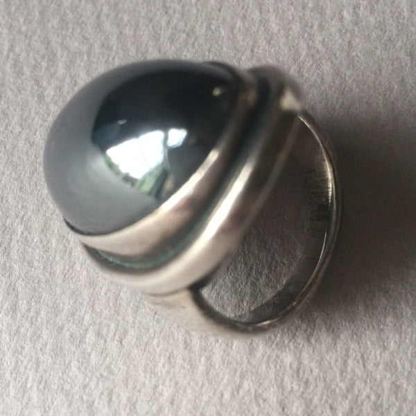 Georg Jensen Sterling Silver and Hematite Ring, No. 46E by Harald Nielsen