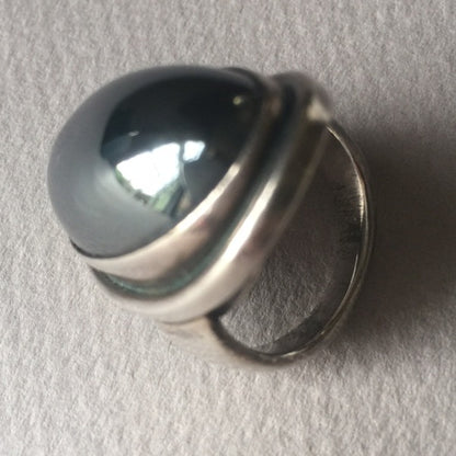 Georg Jensen Sterling Silver and Hematite Ring, No. 46E by Harald Nielsen