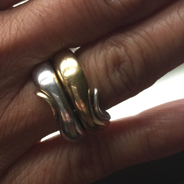 Georg Jensen Sterling Silver and 18KT Gold Puzzle Ring by Minas Spiridis