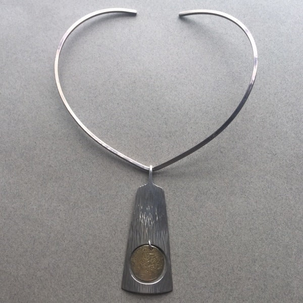 Hans Hansen Sterling Silver Pendant with Gold Vermeil on Sterling Silver Neckring